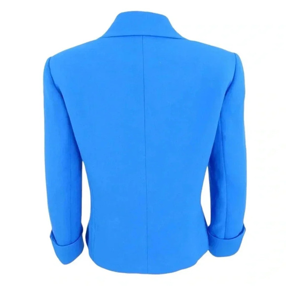 TAHARI A.S.L | Notched Lapel Long Sleeves Solid Blue Color Jacket Blazer Size 2 - Picture 3 of 13